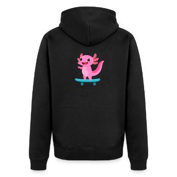 Kawaii Axolotln on Skateboard – Cute Animal - Unisex Premium Organic Zip Hoodie - black - Back - Nico (187cm)