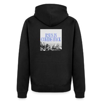 Jésus revient Urban Skyline Typographie Grap - Veste à capuche bio Premium Unisexe - noir - Dos - Nico (187cm)
