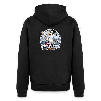 Gelehrte Möwe am Hafen - Unisex Premium Bio Zip Hoodie - Schwarz - Hinten - Nico (187cm)