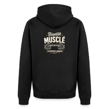 bientôt musclé comme papa gym musculation - Veste à capuche bio Premium Unisexe - noir - Dos - Nico (187cm)