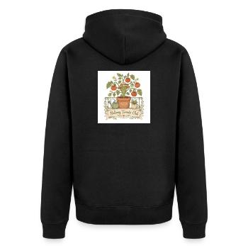Illustration du Club de la Tomate sur le balcon - Veste à capuche bio Premium Unisexe - noir - Dos - Nico (187cm)