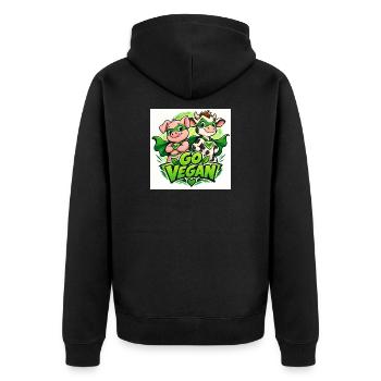 Go vegan superhelden - Unisex Premium Bio Zip Hoodie - Schwarz - Hinten - Nico (187cm)