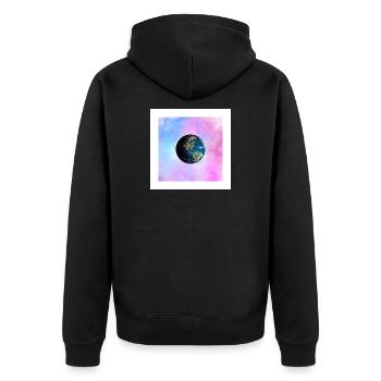 Erde in Pastellgalaxie - Unisex Premium Bio Zip Hoodie - Schwarz - Hinten - Nico (187cm)