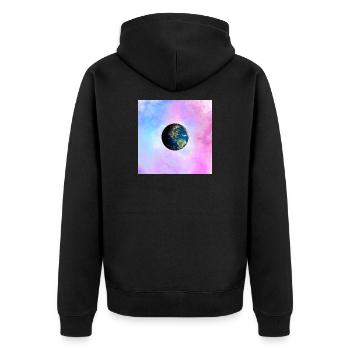 Erdkugel im Pastellnebel - Unisex Premium Bio Zip Hoodie - Schwarz - Hinten - Nico (187cm)