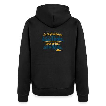 Er Fängt Vielleicht Keine Fische Aber Seine Ruhe - Unisex Premium Bio Zip Hoodie - Schwarz - Hinten - Nico (187cm)