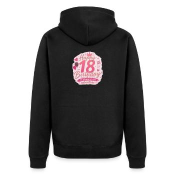 Insigne rose d’aventure pour le 18e anniversaire - Veste à capuche bio Premium Unisexe - noir - Dos - Nico (187cm)