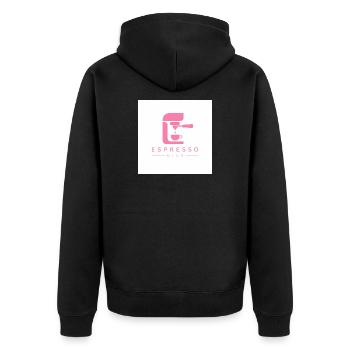 Espresso Club Pink Logo Coffee - Unisex Premium Bio Zip Hoodie - Schwarz - Hinten - Nico (187cm)