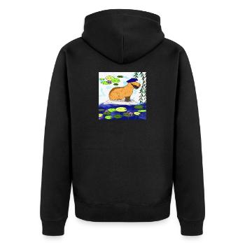 Capybara im Seerosen Teich - Unisex Premium Bio Zip Hoodie - Schwarz - Hinten - Nico (187cm)