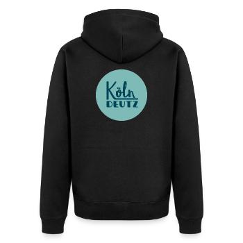 Köln Deutz mein Veedel - Unisex Premium Bio Zip Hoodie - Schwarz - Hinten - Nico (187cm)