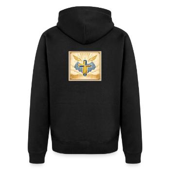 Sonnenstrahl Kreuz Vintage - Unisex Premium Bio Zip Hoodie - Schwarz - Hinten - Nico (187cm)