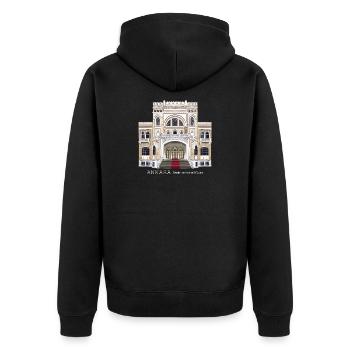Ankara Museum Fassade handgezeichnet - Unisex Premium Bio Zip Hoodie - Schwarz - Hinten - Nico (187cm)