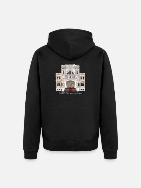 Ankara Museum Fassade handgezeichnet - Unisex Premium Bio Zip Hoodie - Schwarz