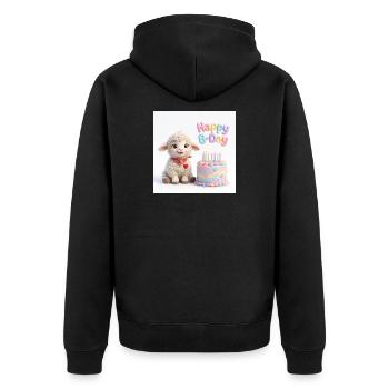 Lammy Happy B-day - Unisex Premium Bio Zip Hoodie - Schwarz - Hinten - Nico (187cm)