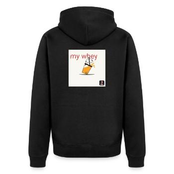 Mein Whey Shake - Unisex Premium Bio Zip Hoodie - Schwarz - Hinten - Nico (187cm)