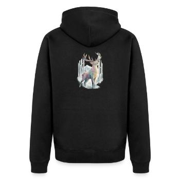 Pastell-Polygonhirsch im Winterwald - Unisex Premium Bio Zip Hoodie - Schwarz - Hinten - Nico (187cm)