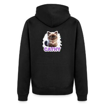 Fluffy Love Cathy - Unisex Premium Bio Zip Hoodie - Schwarz - Hinten - Nico (187cm)