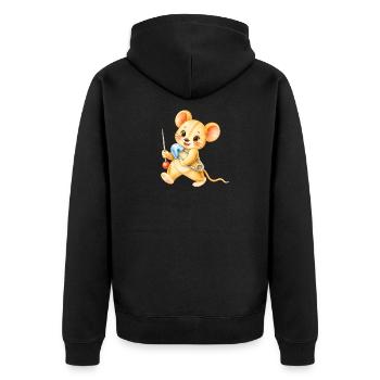 Maus - Nähmaus mit Nadel und Faden - Unisex Premium Bio Zip Hoodie - Schwarz - Hinten - Nico (187cm)
