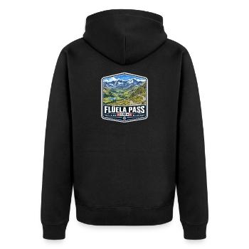Flüela Pass – Schweiz - Unisex Premium Bio Zip Hoodie - Schwarz - Hinten - Nico (187cm)