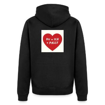 Du & Ich Herz passt - Unisex Premium Bio Zip Hoodie - Schwarz - Hinten - Nico (187cm)