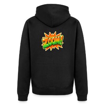 Comic Spruch Zoom Pop Art Typografie Grafik Shirt - Unisex Premium Bio Zip Hoodie - Schwarz - Hinten - Nico (187cm)