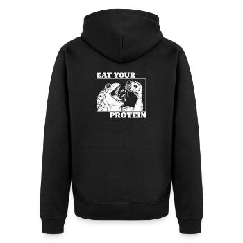 Iss dein Protein lustiger Frosch - Unisex Premium Bio Zip Hoodie - Schwarz - Hinten - Nico (187cm)