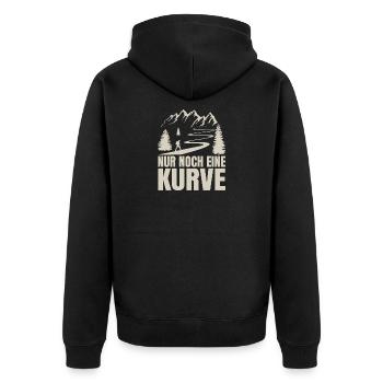 Wandern-_Nur_noch_eine_Kurve - Unisex Premium Bio Zip Hoodie - Schwarz - Hinten - Nico (187cm)