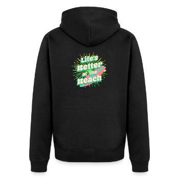 Lifes Better At The Beach Surfen Sommer Strand - Unisex Premium Bio Zip Hoodie - Schwarz - Hinten - Nico (187cm)