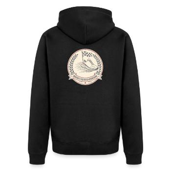 Marathon ist doch nur das Aufwärmtraining Shirt - Unisex Premium Bio Zip Hoodie - Schwarz - Hinten - Nico (187cm)