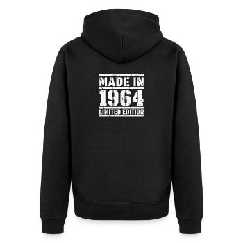 Made in 1964 Limited Edition Grunge Shirt - Unisex Premium Bio Zip Hoodie - Schwarz - Hinten - Nico (187cm)