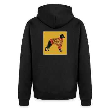 WHIPPET IN STREIFEN - Unisex Premium Bio Zip Hoodie - Schwarz - Hinten - Nico (187cm)