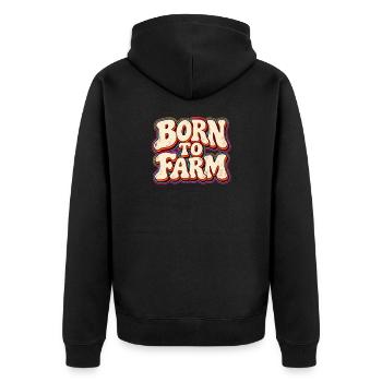 Born to Farm Retro Schrift - Unisex Premium Bio Zip Hoodie - Schwarz - Hinten - Nico (187cm)
