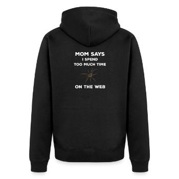 Mom says I spend too much time on the web - Spinne - Unisex Premium Bio Zip Hoodie - Schwarz - Hinten - Nico (187cm)