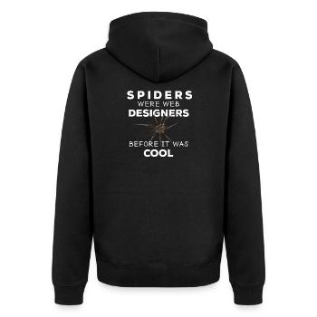 Spiders were web designers - Spinne Nerd Spruch - Unisex Premium Bio Zip Hoodie - Schwarz - Hinten - Nico (187cm)