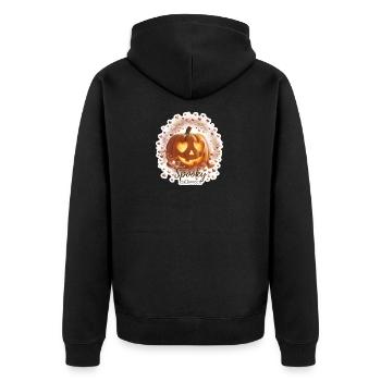 Sparky - Herzaugen Kürbis Halloween Design - Unisex Premium Bio Zip Hoodie - Schwarz - Hinten - Nico (187cm)