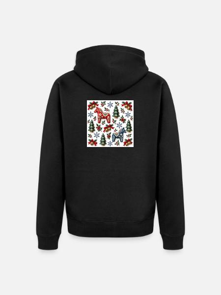 Dala-Stil-Weihnachtsvolkspferde - Unisex Premium Bio Zip Hoodie - Schwarz