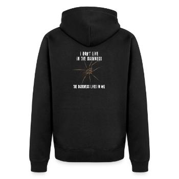 The darkness lives in me - Spinne Dark Spruch - Unisex Premium Bio Zip Hoodie - Schwarz - Hinten - Nico (187cm)