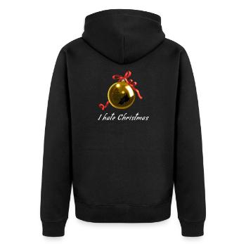 I hate Christmas - Kaputte Christbaumkugel Gold - Unisex Premium Bio Zip Hoodie - Schwarz - Hinten - Nico (187cm)