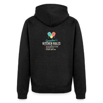 Omas Küchen-Regel-Tee - Unisex Premium Bio Zip Hoodie - Schwarz - Hinten - Nico (187cm)