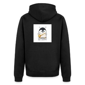 No Happy Pinguin mit Gelber Tasche - Unisex Premium Bio Zip Hoodie - Schwarz - Hinten - Nico (187cm)