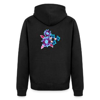 Hypnotische Blumen - Neonblumen - Unisex Premium Bio Zip Hoodie - Schwarz - Hinten - Nico (187cm)