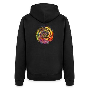Farbexplosion - Unisex Premium Bio Zip Hoodie - Schwarz - Hinten - Nico (187cm)