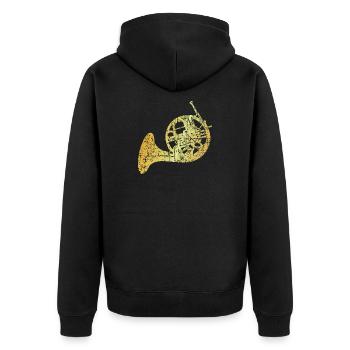 French Horn, Jagdhorn, Horn (Goldgelb) - Unisex Premium Bio Zip Hoodie - Schwarz - Hinten - Nico (187cm)