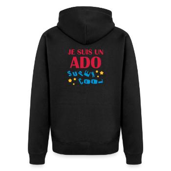 Teenager / Jugendliche / Jugendlicher / Kind - Unisex Premium Bio Zip Hoodie - Schwarz - Hinten - Nico (187cm)