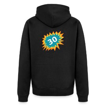 30e anniversaire, autocollant Burst - Veste à capuche bio Premium Unisexe - noir - Dos - Nico (187cm)