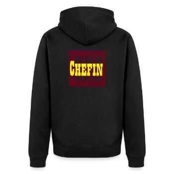 Ich bin die Chefin von Dir Janzel - Unisex Premium Bio Zip Hoodie - Schwarz - Hinten - Nico (187cm)