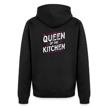 Queen of the Kitchen - Kochschürze - Chefköchin - Unisex Premium Bio Zip Hoodie - Schwarz - Hinten - Nico (187cm)