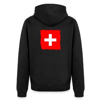 Schweiz Schweizer Fahne Flagge Geschenk - Unisex Premium Bio Zip Hoodie - Schwarz - Hinten - Nico (187cm)