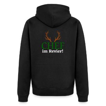 Chef im Revier - Jäger Design - Unisex Premium Bio Zip Hoodie - Schwarz - Hinten - Nico (187cm)