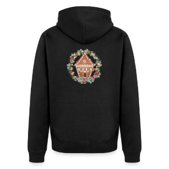 Gingerbread house in eucalyptus wreath for Christmas - Unisex Premium Organic Zip Hoodie - black - Back - Nico (187cm)