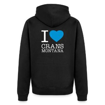 I LOVE CRANS-MONTANA - Unisex Premium Bio Zip Hoodie - Schwarz - Hinten - Nico (187cm)